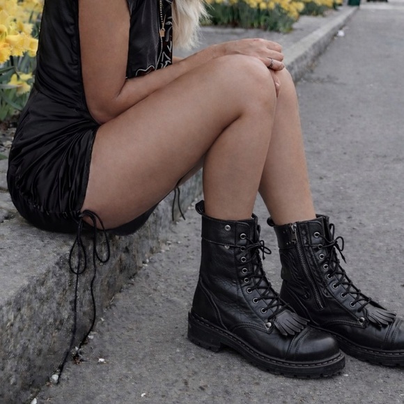 Rocky Black Leather 10” Paraboot Combat Moto Military Jumper Kiltie Boots, 7.5 - Picture 13 of 13